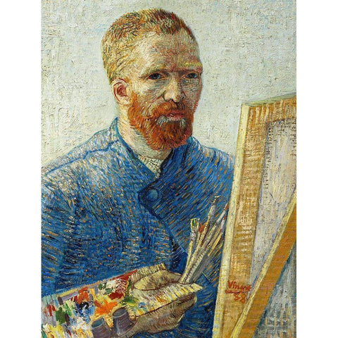 Self Portrait in Front of Easel Black Modern Wood Framed Art Print with Double Matting by Van Gogh, Vincent