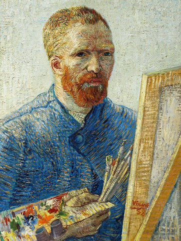 Self Portrait in Front of Easel White Modern Wood Framed Art Print with Double Matting by Van Gogh, Vincent