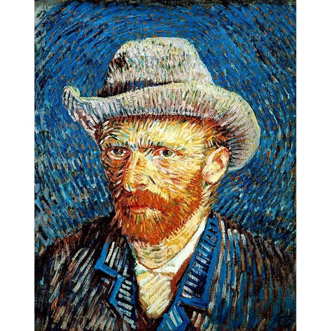 Self Portrait in Grey Felt Hat White Modern Wood Framed Art Print by Van Gogh, Vincent