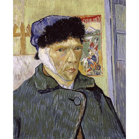 Self Portrait With Bandaged Ear Black Modern Wood Framed Art Print with Double Matting by Van Gogh, Vincent