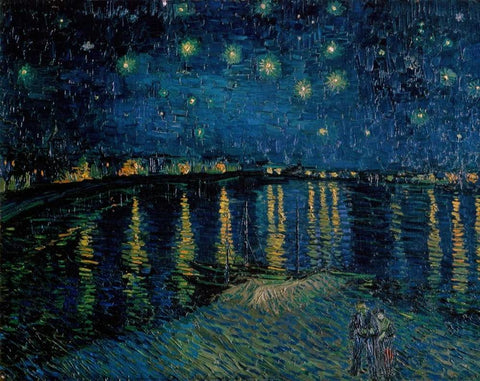 Starlight Over the Rhone White Modern Wood Framed Art Print with Double Matting by Van Gogh, Vincent