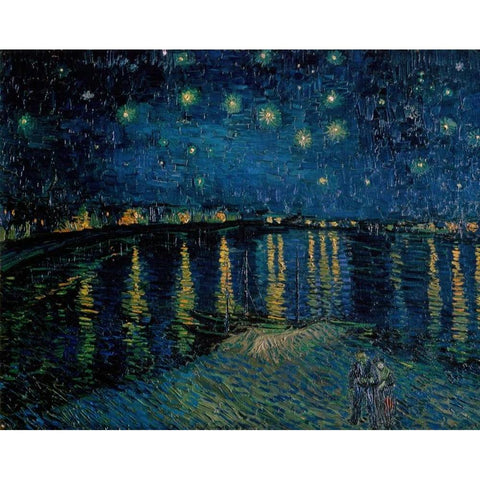 Starlight Over the Rhone Black Modern Wood Framed Art Print with Double Matting by Van Gogh, Vincent