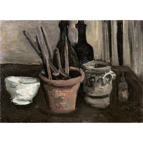 Still Life with Paintbrushes in a Pot Black Modern Wood Framed Art Print with Double Matting by Van Gogh, Vincent