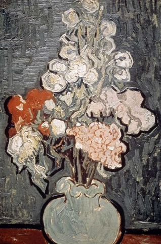 Still Life: Vase With Rose-Mallows Black Ornate Wood Framed Art Print with Double Matting by Van Gogh, Vincent