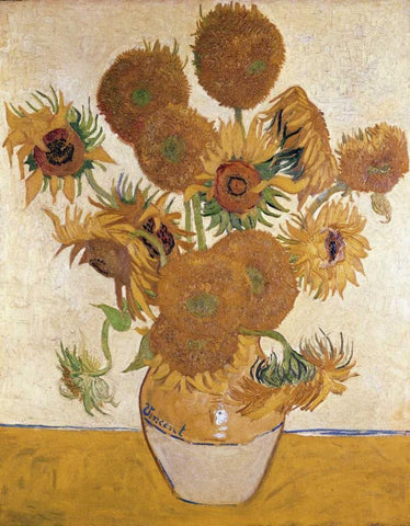 Sunflowers, 1888 Black Ornate Wood Framed Art Print with Double Matting by Van Gogh, Vincent