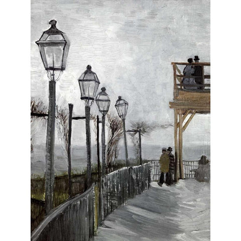 Terrace and Observation Deck at the Moulin White Modern Wood Framed Art Print by Van Gogh, Vincent