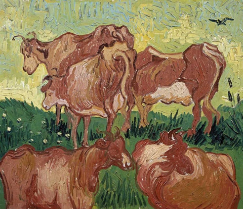 The Cows Black Ornate Wood Framed Art Print with Double Matting by Van Gogh, Vincent