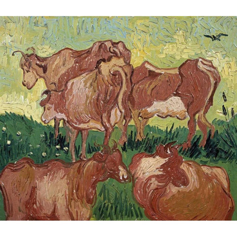 The Cows Gold Ornate Wood Framed Art Print with Double Matting by Van Gogh, Vincent