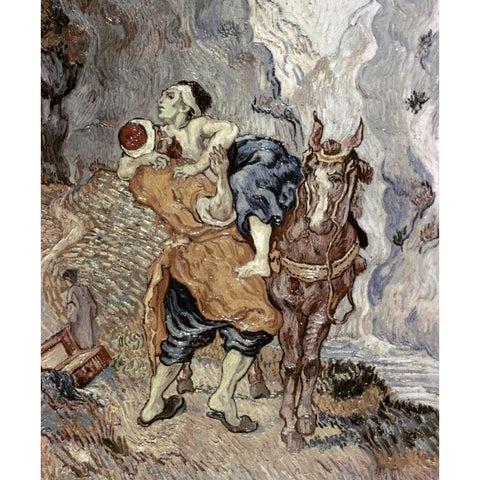 The Good Samaritan - After Delacroix White Modern Wood Framed Art Print by Van Gogh, Vincent