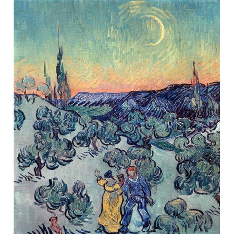 The Stroll, Evening Gold Ornate Wood Framed Art Print with Double Matting by Van Gogh, Vincent