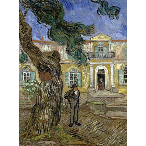 Tree and Man (Saint Paul Hospital at Saint Remy) Black Modern Wood Framed Art Print with Double Matting by Van Gogh, Vincent