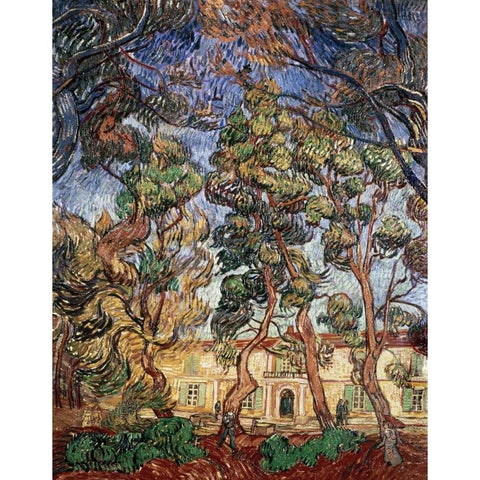 Trees in the Garden of Saint-Paul Hospital White Modern Wood Framed Art Print by Van Gogh, Vincent