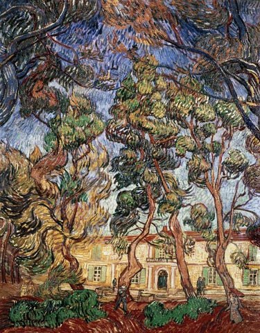 Trees in the Garden of Saint-Paul Hospital Black Ornate Wood Framed Art Print with Double Matting by Van Gogh, Vincent