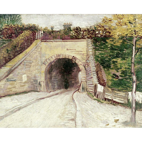 Tunnel Through Hillside White Modern Wood Framed Art Print by Van Gogh, Vincent