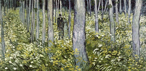 Undergrowth with Two Figures White Modern Wood Framed Art Print with Double Matting by Van Gogh, Vincent