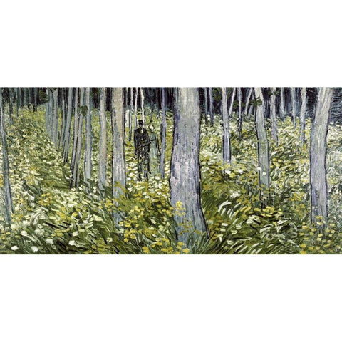 Undergrowth with Two Figures Black Modern Wood Framed Art Print with Double Matting by Van Gogh, Vincent