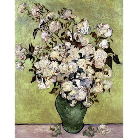 Vase of Roses White Modern Wood Framed Art Print by Van Gogh, Vincent