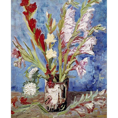 Vase With Gladioli Gold Ornate Wood Framed Art Print with Double Matting by Van Gogh, Vincent