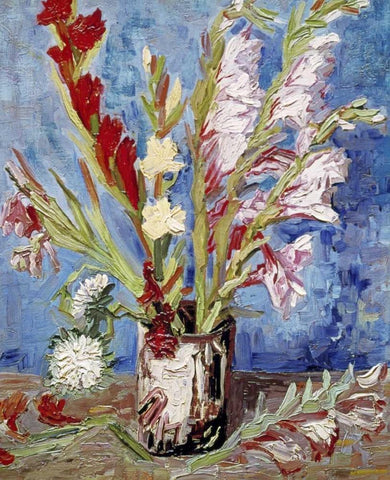 Vase With Gladioli White Modern Wood Framed Art Print with Double Matting by Van Gogh, Vincent