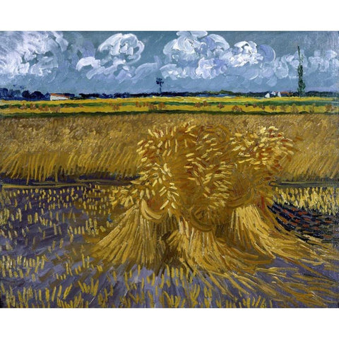 Wheat Field with Sheaves White Modern Wood Framed Art Print by Van Gogh, Vincent