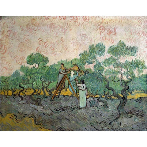 Women Picking Olives Gold Ornate Wood Framed Art Print with Double Matting by Van Gogh, Vincent