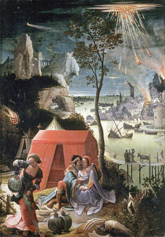Lot and His Daughters White Modern Wood Framed Art Print with Double Matting by Van Leyden, Lucas