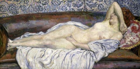 Nu Allouge White Modern Wood Framed Art Print with Double Matting by Van Rysselberghe, Theo