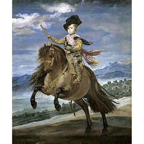 Prince Carlos Balthasar On Horseback Gold Ornate Wood Framed Art Print with Double Matting by Velazquez, Diego