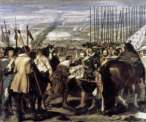 Surrender of Breda - The Spears White Modern Wood Framed Art Print with Double Matting by Velazquez, Diego