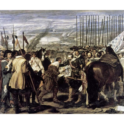 Surrender of Breda - The Spears Black Modern Wood Framed Art Print with Double Matting by Velazquez, Diego