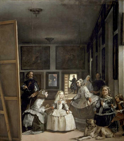 The Family of Philip IV - Las Meninas White Modern Wood Framed Art Print with Double Matting by Velazquez, Diego