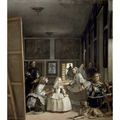 The Family of Philip IV - Las Meninas Black Modern Wood Framed Art Print with Double Matting by Velazquez, Diego