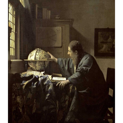 The Astronomer Gold Ornate Wood Framed Art Print with Double Matting by Vermeer, Johannes