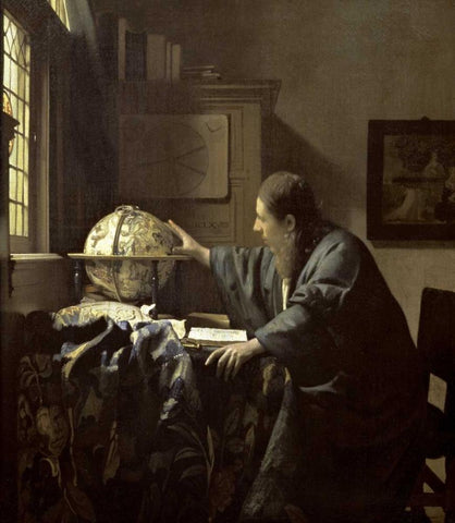 The Astronomer Black Ornate Wood Framed Art Print with Double Matting by Vermeer, Johannes