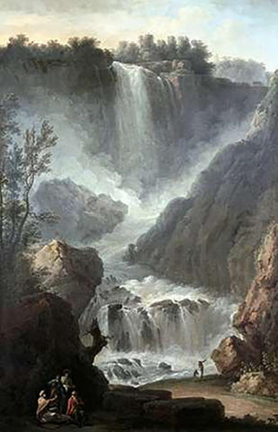 Falls of Terni White Modern Wood Framed Art Print with Double Matting by Vernet, Claude-Joseph