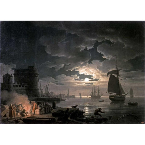 Harbor of Palermo Gold Ornate Wood Framed Art Print with Double Matting by Vernet, Claude-Joseph
