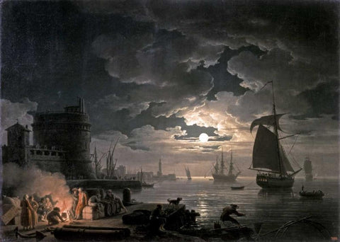 Harbor of Palermo Black Ornate Wood Framed Art Print with Double Matting by Vernet, Claude-Joseph