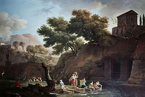 Paysage Marine Blanchisseuses White Modern Wood Framed Art Print with Double Matting by Vernet, Claude-Joseph