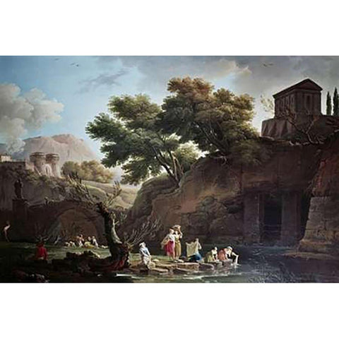 Paysage Marine Blanchisseuses Black Modern Wood Framed Art Print by Vernet, Claude-Joseph