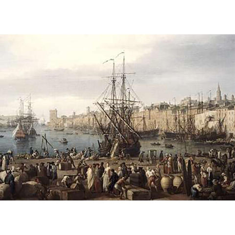 Port of Marseille Gold Ornate Wood Framed Art Print with Double Matting by Vernet, Claude-Joseph