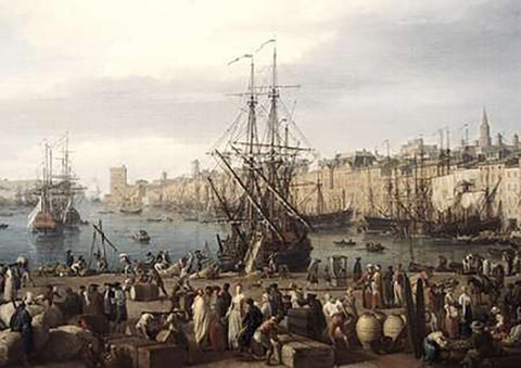 Port of Marseille White Modern Wood Framed Art Print with Double Matting by Vernet, Claude-Joseph
