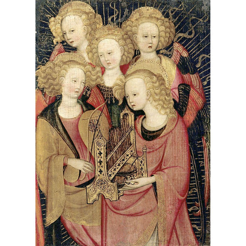 Angel Musicians Gold Ornate Wood Framed Art Print with Double Matting by Verona, Stefano da