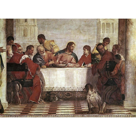 Dinner In The House of Levi - Detail Gold Ornate Wood Framed Art Print with Double Matting by Veronese, Paolo