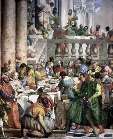 Marriage at Cana - Detail Black Ornate Wood Framed Art Print with Double Matting by Veronese, Paolo