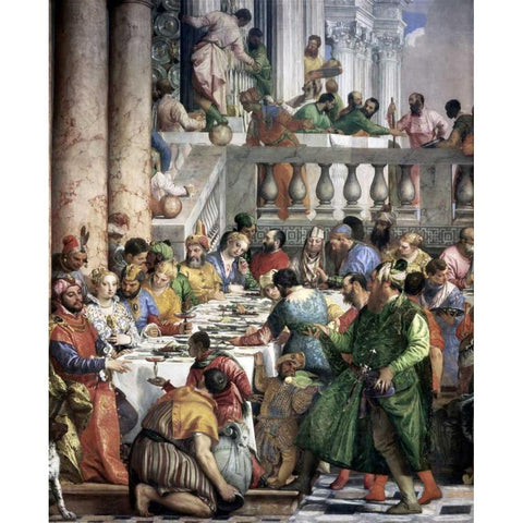 Marriage at Cana - Detail Gold Ornate Wood Framed Art Print with Double Matting by Veronese, Paolo