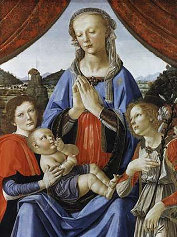 Madonna and Child With Saints Black Ornate Wood Framed Art Print with Double Matting by Del Verrocchio, Andrea