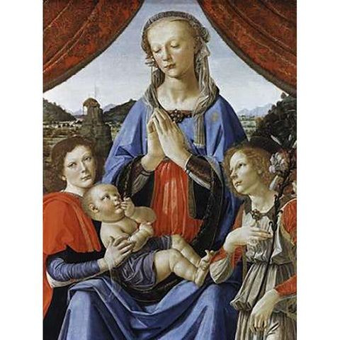 Madonna and Child With Saints Black Modern Wood Framed Art Print with Double Matting by Del Verrocchio, Andrea