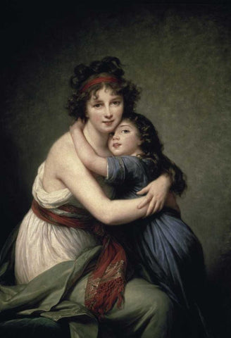 Madame Vigee Le Brun and Her Daughter Black Ornate Wood Framed Art Print with Double Matting by Le Brun, Elisabeth Vigee