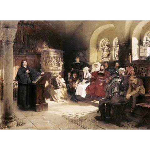 Martin Luther Preaches In Wartburg White Modern Wood Framed Art Print by Vogel, Hugo