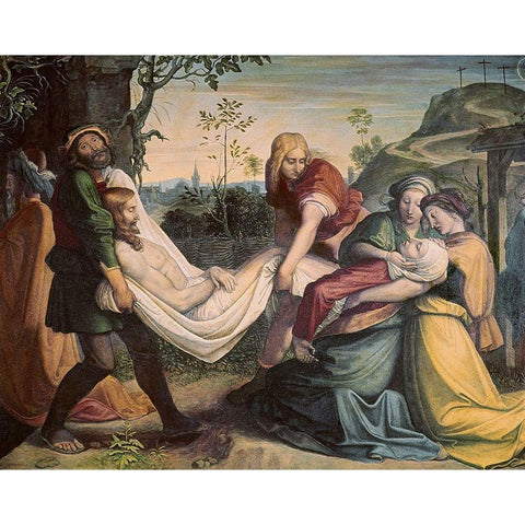 Christ Being Entombed White Modern Wood Framed Art Print by Von Cornelius, Peter